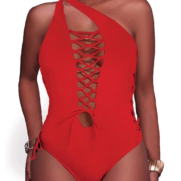 Women’s one piece lace up swimsuit - Picture 3 of 5